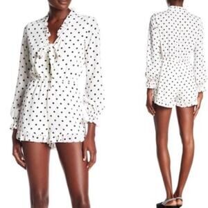 EUC FREE GENERATION Black and White Polka Dot Long Sleeve Ruffle Romper. Size M.
